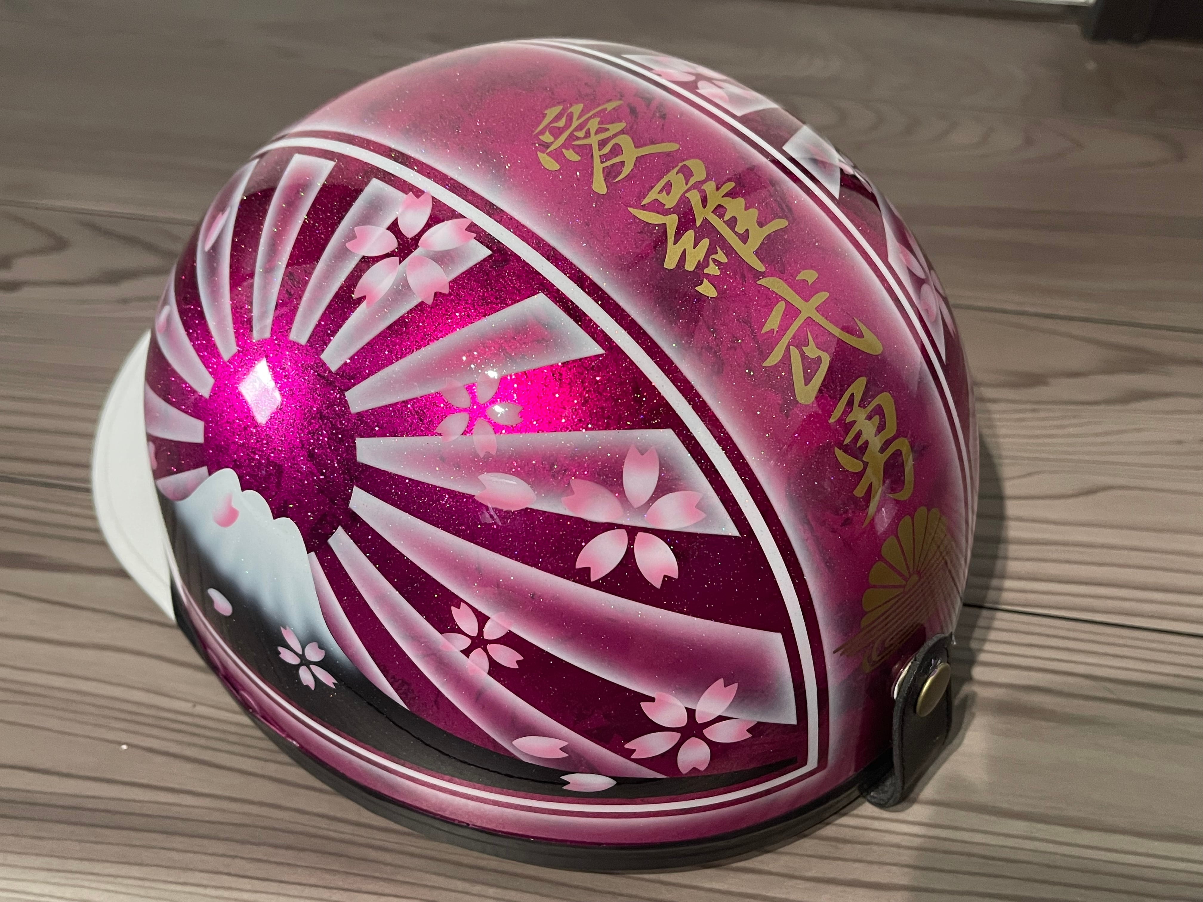 ピンクラメ 富士日章 コルク半 ヘルメット 桜吹雪 | clover98