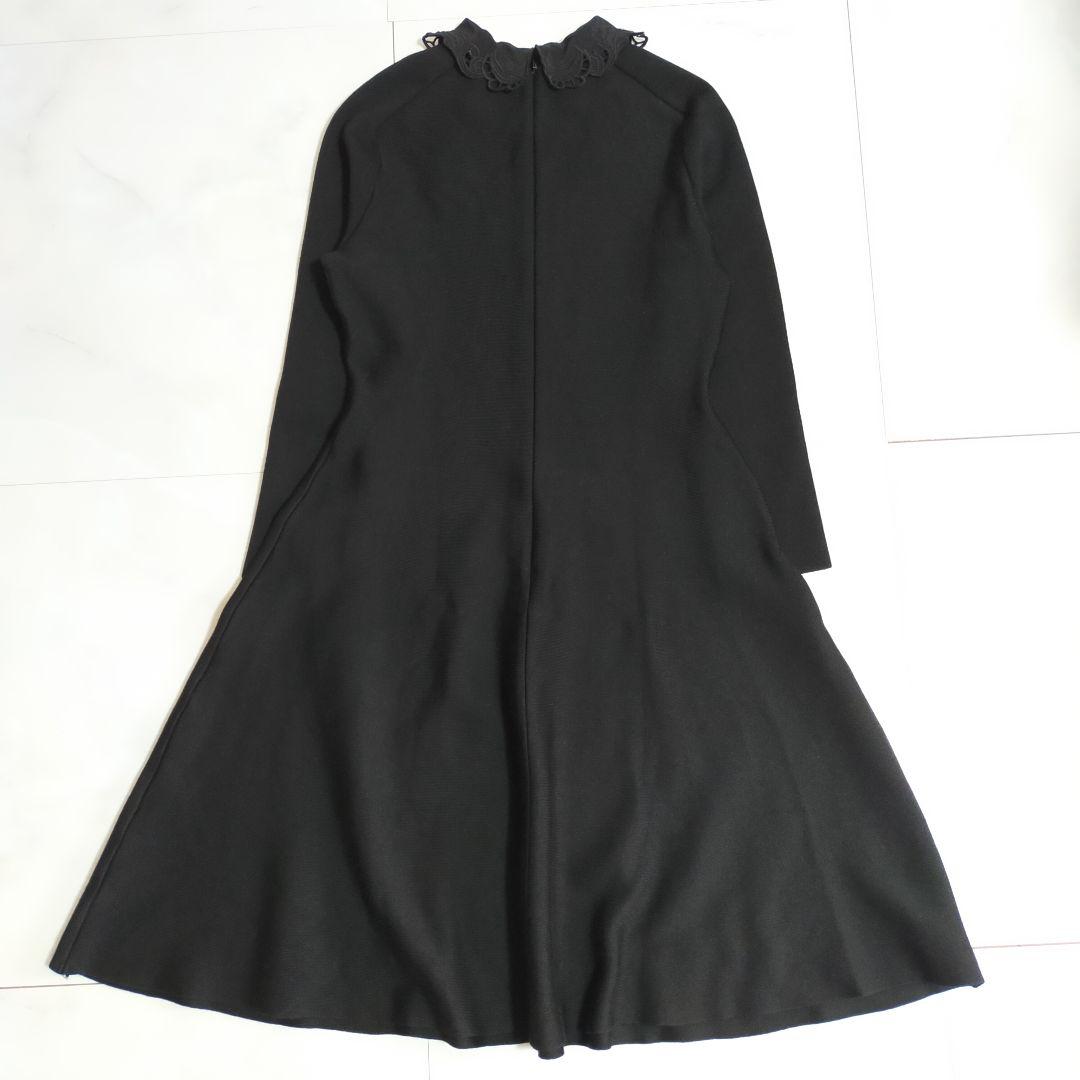 アナイ　ANAYI レースカラーフレアワンピース　刺繍　ブラック