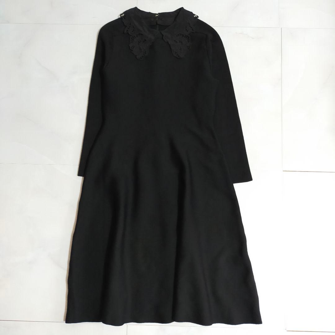 アナイ　ANAYI レースカラーフレアワンピース　刺繍　ブラック