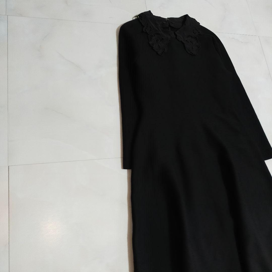 アナイ　ANAYI レースカラーフレアワンピース　刺繍　ブラック