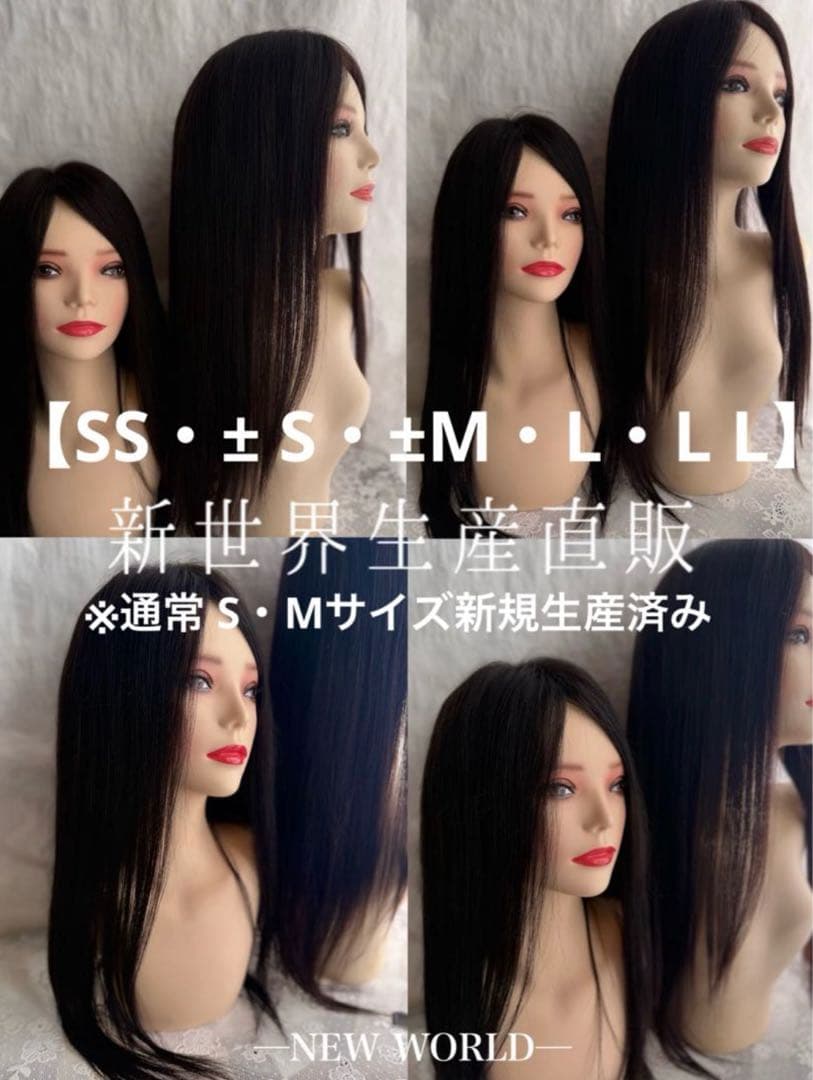 2025新世界 人毛100% フルウィッグ シルクスキン 医療ウィッグ ブラック