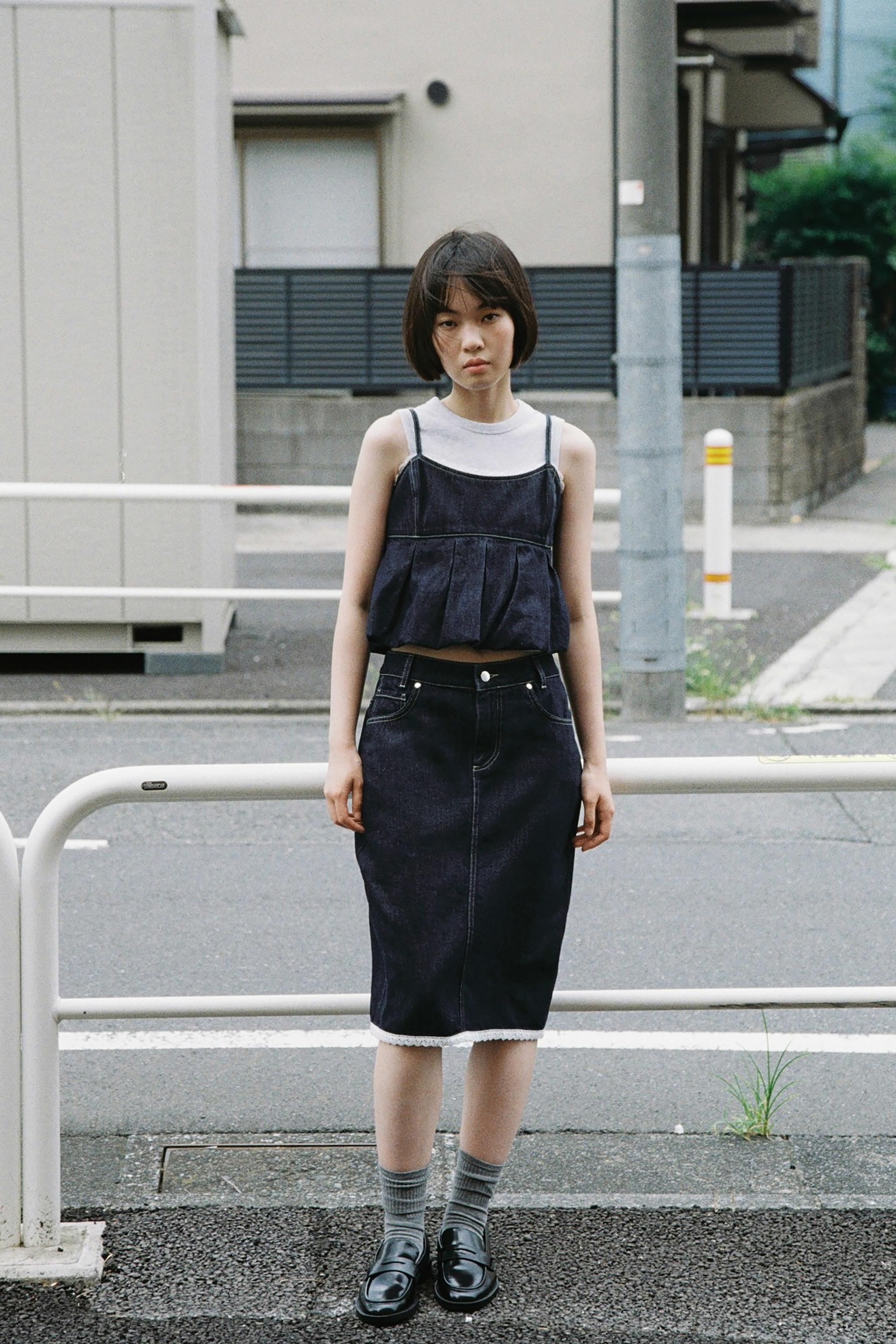 Z1975 レーストリム デニムミディスカート - ブルー | ZARA Japan / 日本