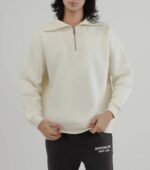 Men’s Cream Quarter Zip Sweatshirt Minimal Premium Style