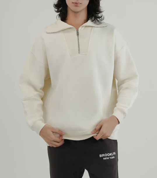 Men’s Cream Quarter Zip Sweatshirt Minimal Premium Style